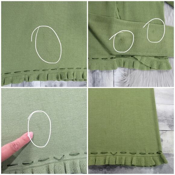 SAINT TROPEZ Green Knit Silk Blend Midi Dress & Ruffle Cardigan Set Size Large - Picture 11 of 14
